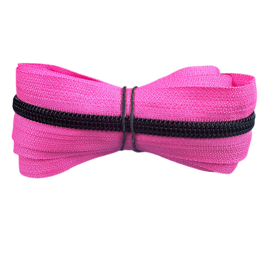 #5 Hot Pink Zipper Tape/Black Coil - 3 yd cuts