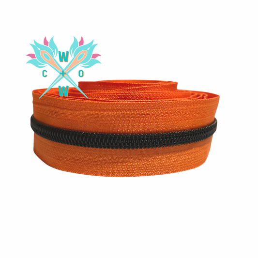 #5 Orange Zipper Tape/Black Coil - 3 yd cuts