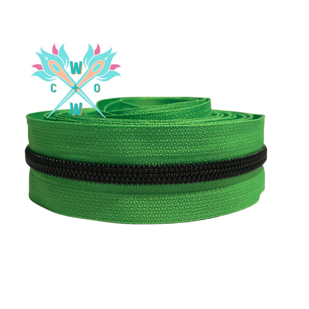 #5 Lime Zipper Tape/Black Coil - 3 yd cuts