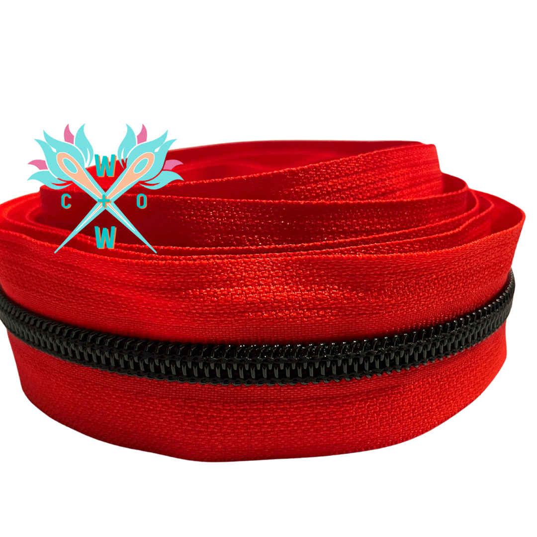 #5 Red Zipper Tape/Black Coil - 3 yd cuts