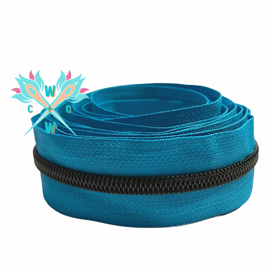 #5 Cerulean Zipper Tape/Black Coil - 3 yd cuts