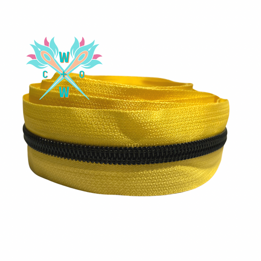 #5 Yellow Zipper Tape/Black Coil - 3 yd cuts